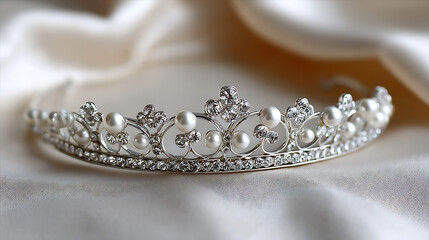 A delicate tiara on a soft fabric. 