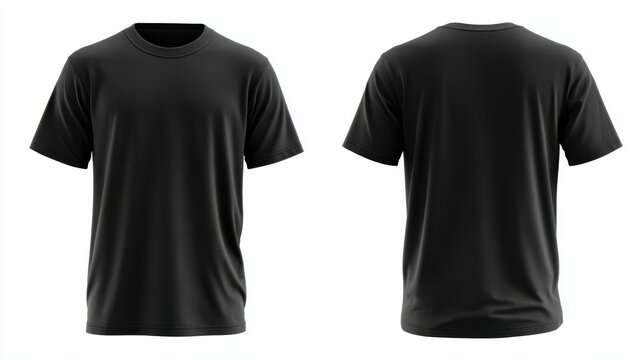 Fototapeta A 4K photo of blank black tshirt front and back views isolated on white apparel mockup design.