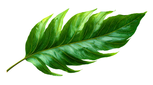 Large green leaf with detailed texture on transparent background
