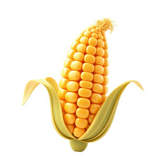 3D Render of a Single Ear of Yellow Corn on White Background