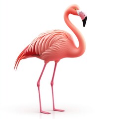 Fototapeta premium Pink flamingo in profile, presented against a white background.