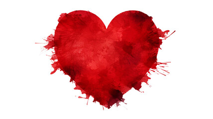 A red colored heart on a white background, painting with paints, a blob on white background.