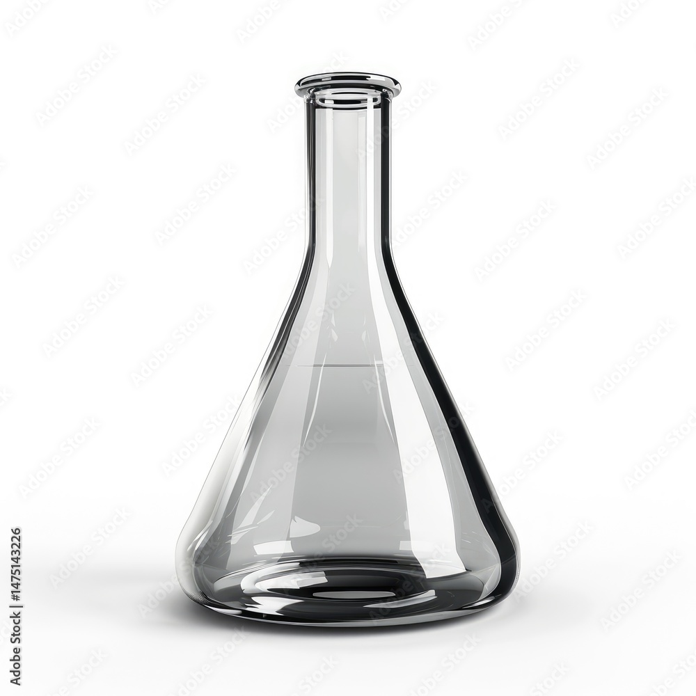 Poster empty erlenmeyer flask against a plain white backdrop.