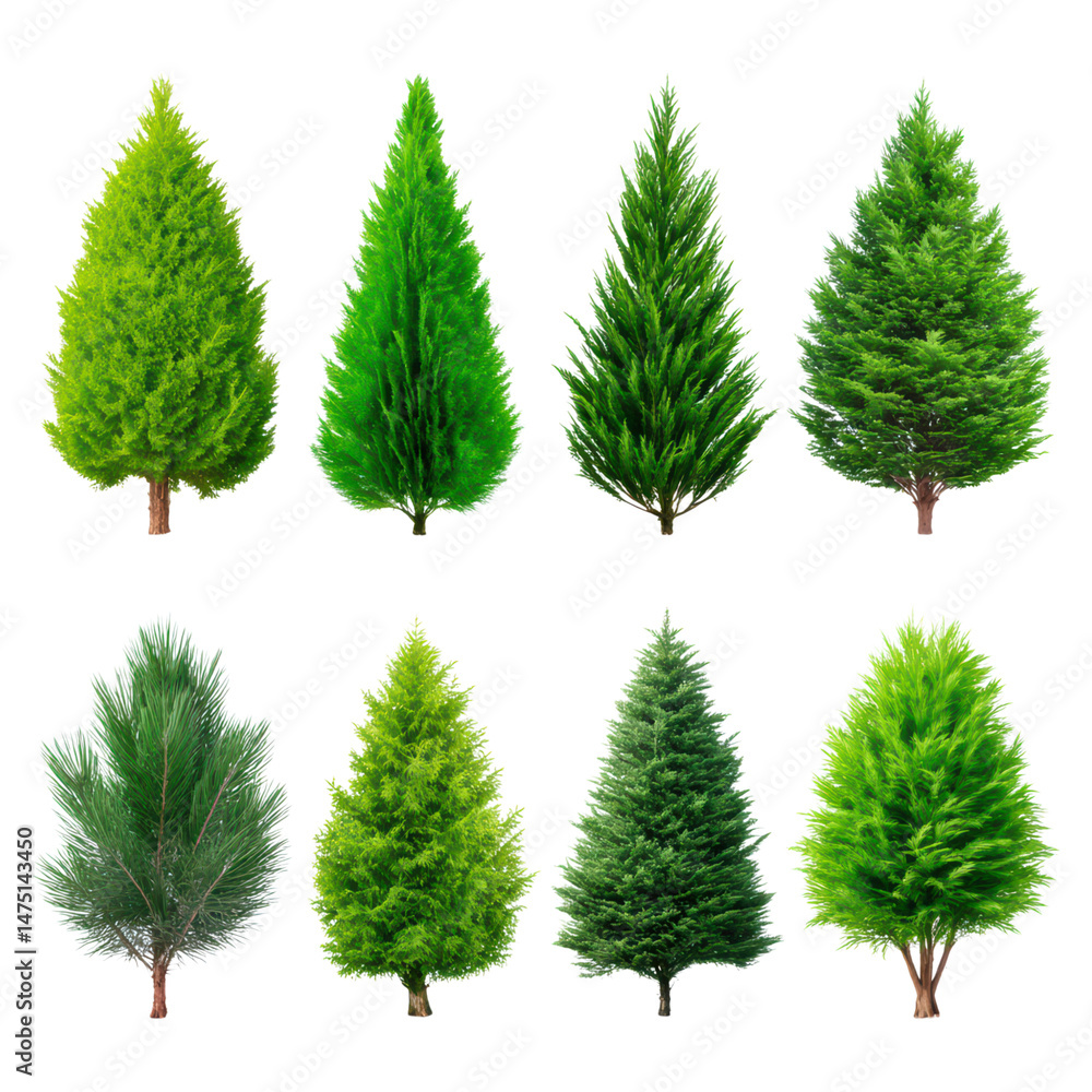 Aufkleber various types of green trees isolated on white background for design use, isolated on transparent ba