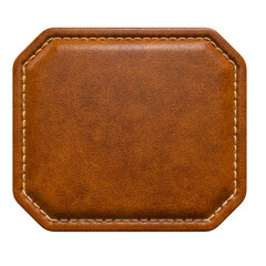 Brown Leather Octagonal Patch with Inner Stitching in 3D render with transparent background