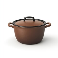 Brown ceramic Dutch oven with lid, perfect for cooking.