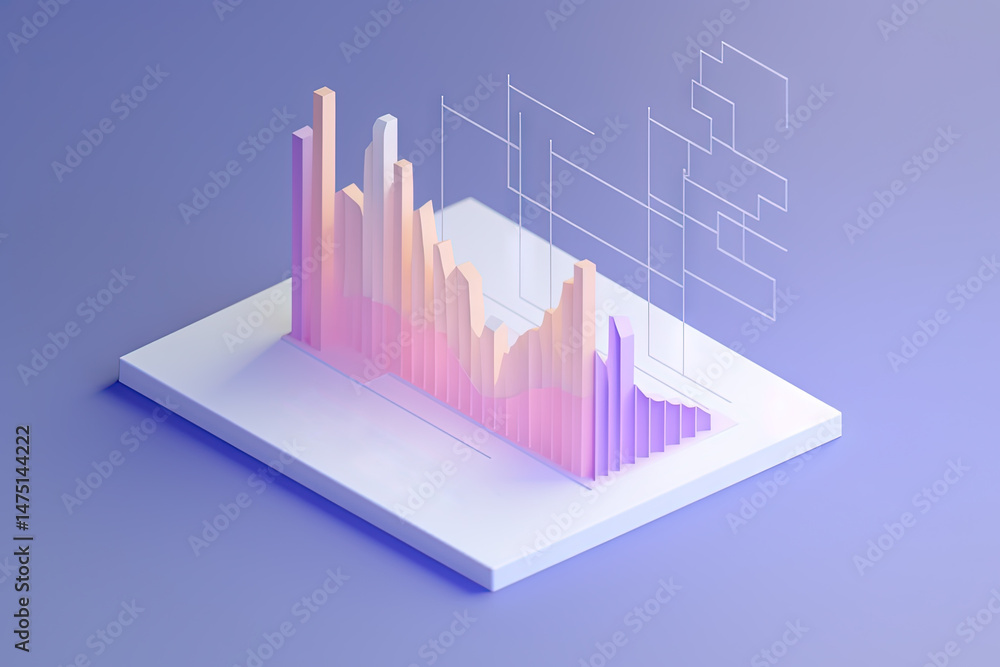 Poster 3D business graph with organized bars and information blocks. Abstract infographic element. Business growth and development to success concepts