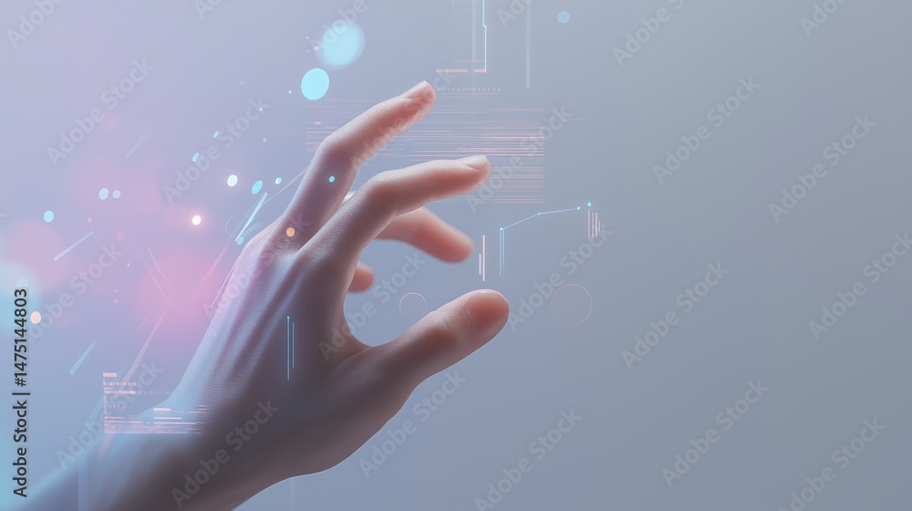 Aufkleber futuristic human hand interacting with glowing digital interface, concept of artificial intelligence