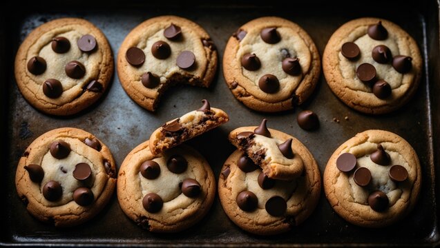 Rustic setting with fresh homemade chocolate chip cookies - Powered by Adobe