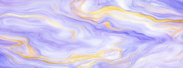 Obraz premium Abstract marble design in shades of purple and white, accented with gold flecks. Fluid, flowing patterns create a mesmerizing effect