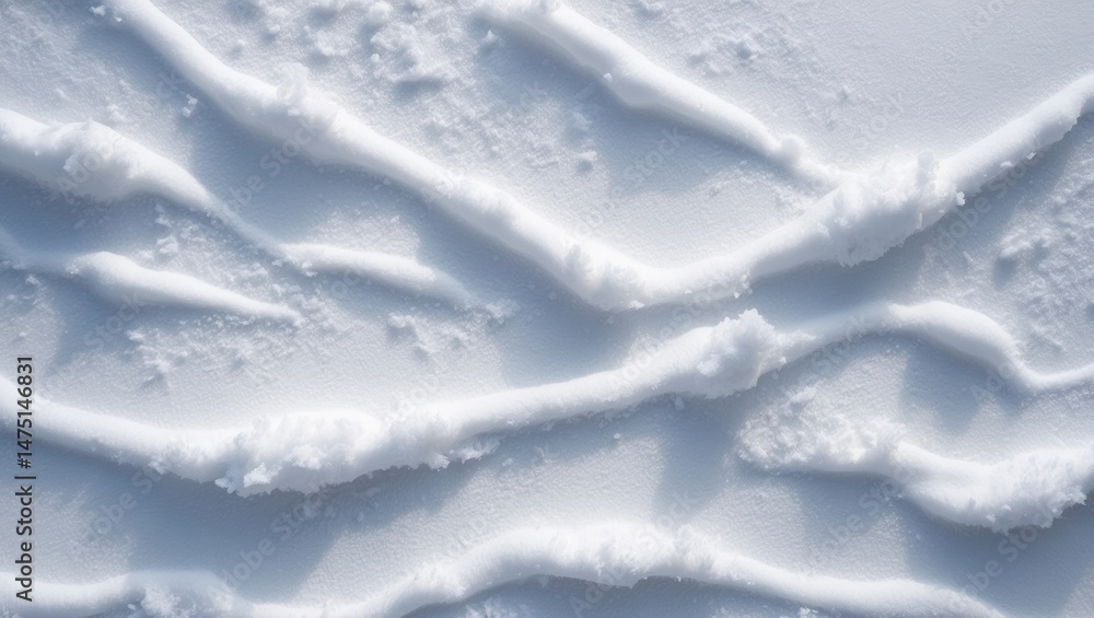 Poster top view closeup of natural snow texture with a smooth surface, snowy ground, and a broad panoramic 