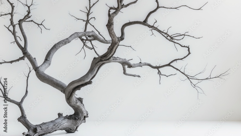 Poster tree branch in a dry state isolated on white surface.