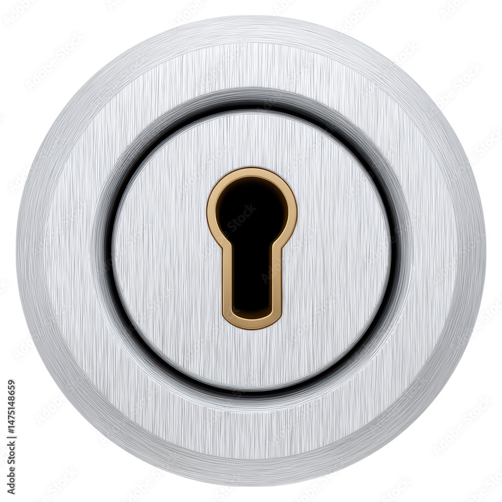 Poster keyhole with metallic finish and elegant design for security concept, isolated on transparent backgr