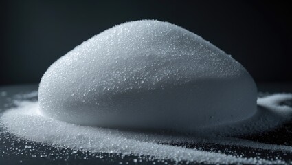 Macro shot of snow atop a black surface