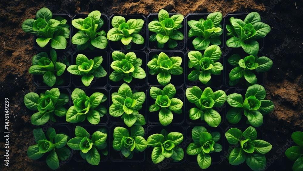 Poster abundant cabbage seeds flourish in soil. top-down view with selective focus
