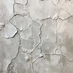 Fototapeta premium Close up shot of cracked plaster wall texture showing age and wear in a building construction detail in a neutral grey color palette