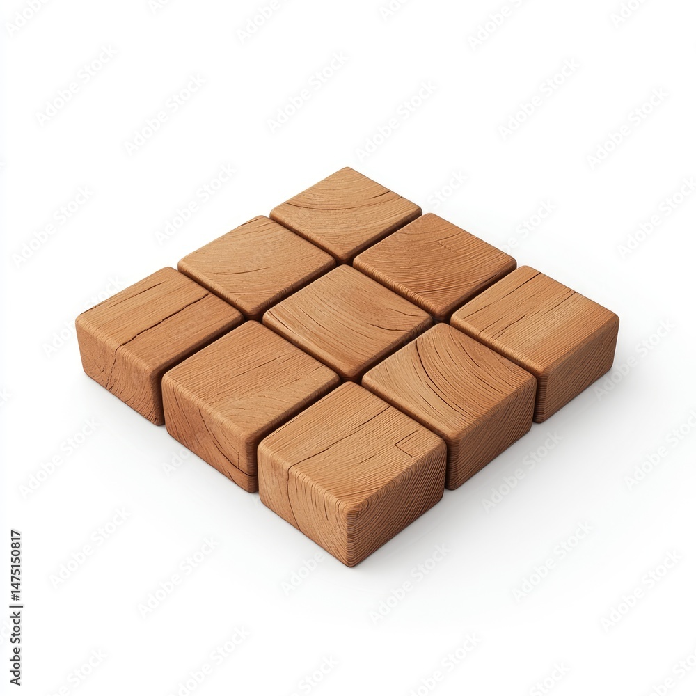 Poster nine wooden blocks arranged in a square pattern.