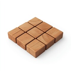 Nine wooden blocks arranged in a square pattern.
