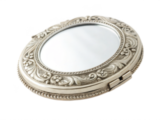 Vintage pocket mirror PNG, retro compact mirror PNG, antique vanity accessory PNG, collectible beauty tool PNG, transparent background image