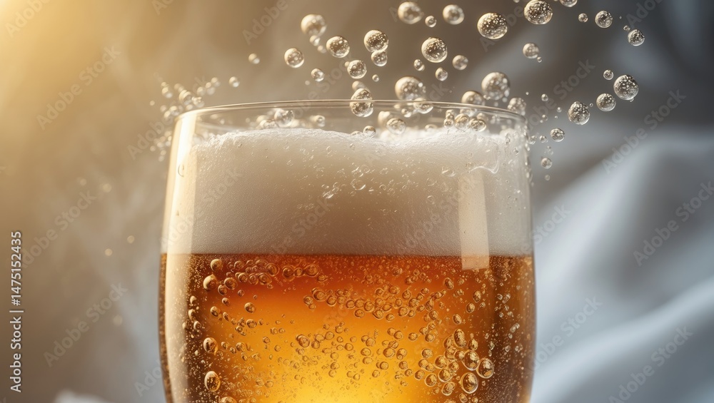 Aufkleber refreshing lager with foam and bubble texture close-up