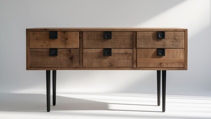Wooden console table equipped with drawers on a background
