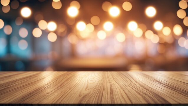 Side angle of rustic wood tabletop with defocused bright background perfect for display or montage