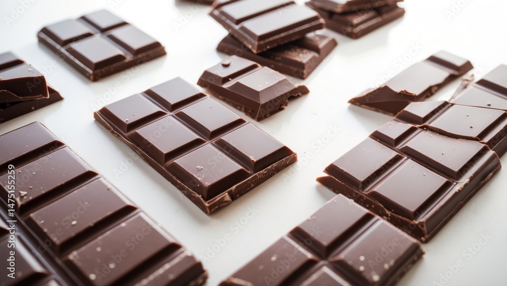 Poster assorted broken chocolate snacks displayed on a dark background