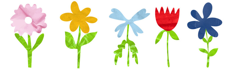 Set Simple trendy flowers. Cut out of colored paper for collage.. Naive floral element
