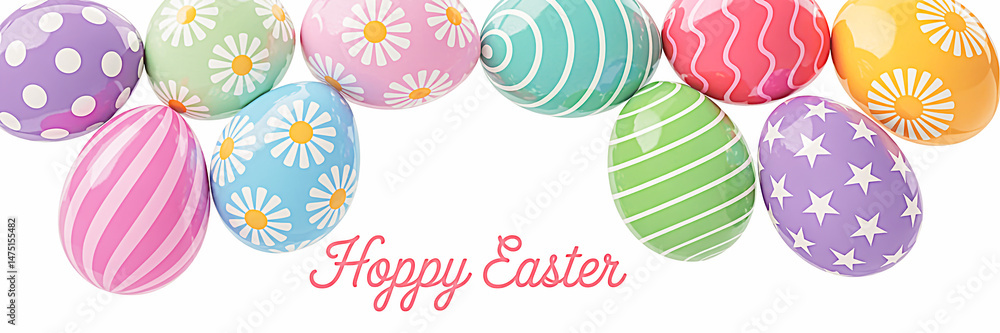 Poster realistic 3d easter egg vector set with colorful decorative patterns – festive design elements for a