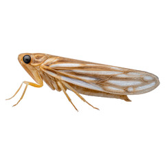 Detailed Close-up of a Brown Leafhopper Insect on White Background, isolated on transparent background.