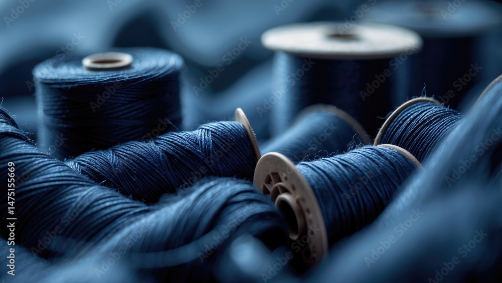 Poster macro shot of thread pools emphasizing textile and fabric patterns