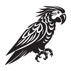 Obraz premium Jewel-Toned Parrot silhouette perched high – Parrot illustration – Minimalist Parrot vector – Bird silhouette