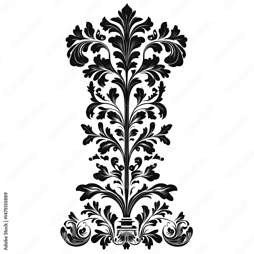 Poster a symmetrical stylized floral design with a transparent background featuring a dark grey color schem