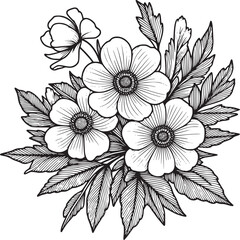 Line drawing of various flowers vector, clipart, transparent, png, element