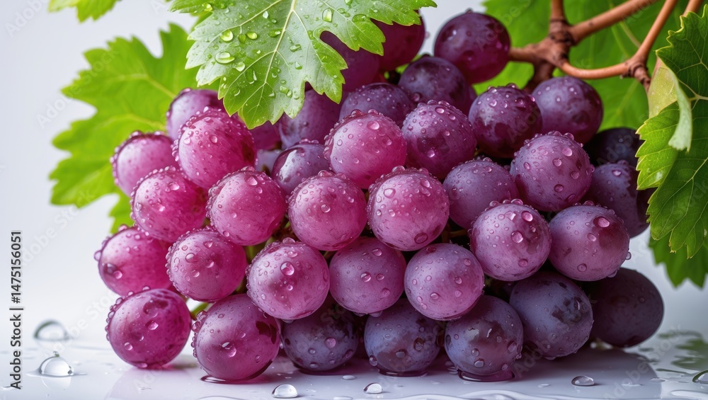 Poster single pink grape cluster with wet texture on background