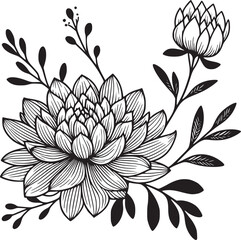 Line drawing of various flowers vector, clipart, transparent, png, element