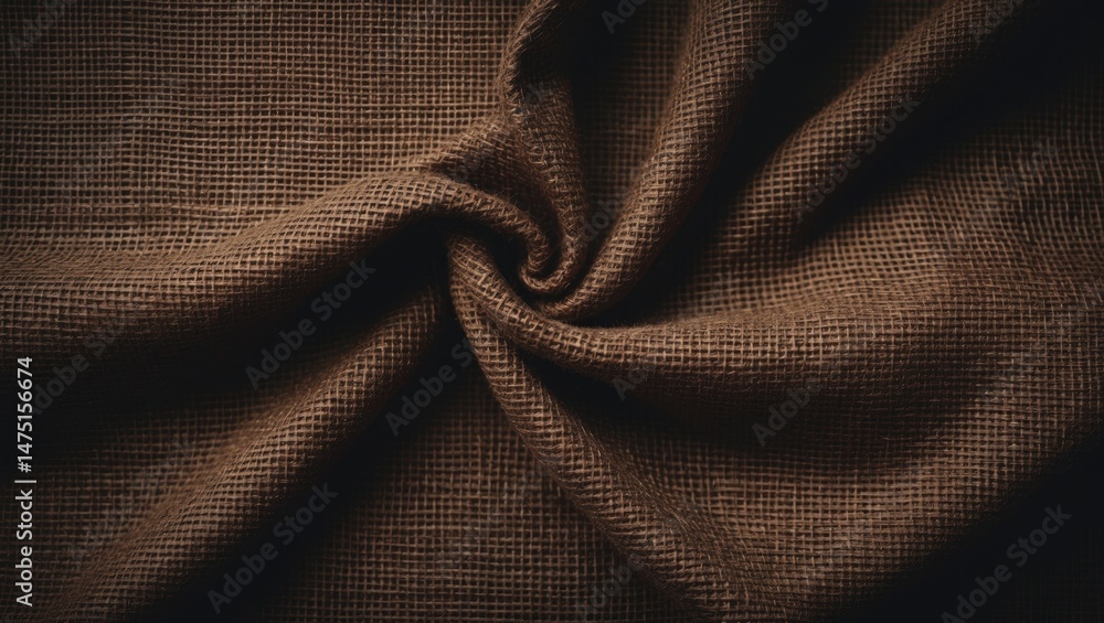 Poster fabric texture on a dark brown background with woven wicker design and vignette effect