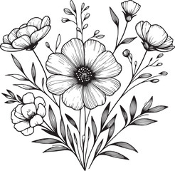 Line drawing of various flowers vector, clipart, transparent, png, element
