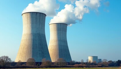 Large industrial cooling tower against a blue sky Efficient energy dissipation, heat exchange, power plant technology , energy, industry