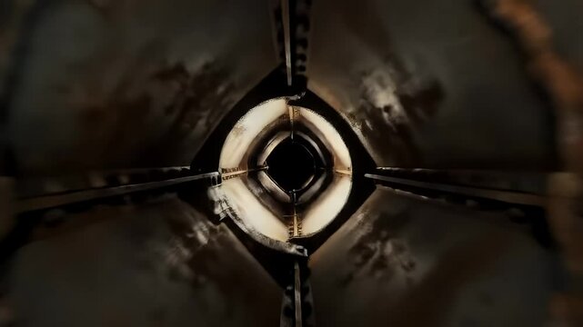 Long Dark Tunnel with Metal Structure Circular Shape and Industrial Interior