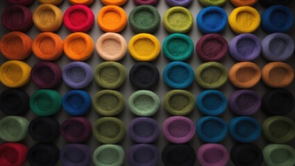 Fabric made of natural wool mohair. All colors in a round macro set