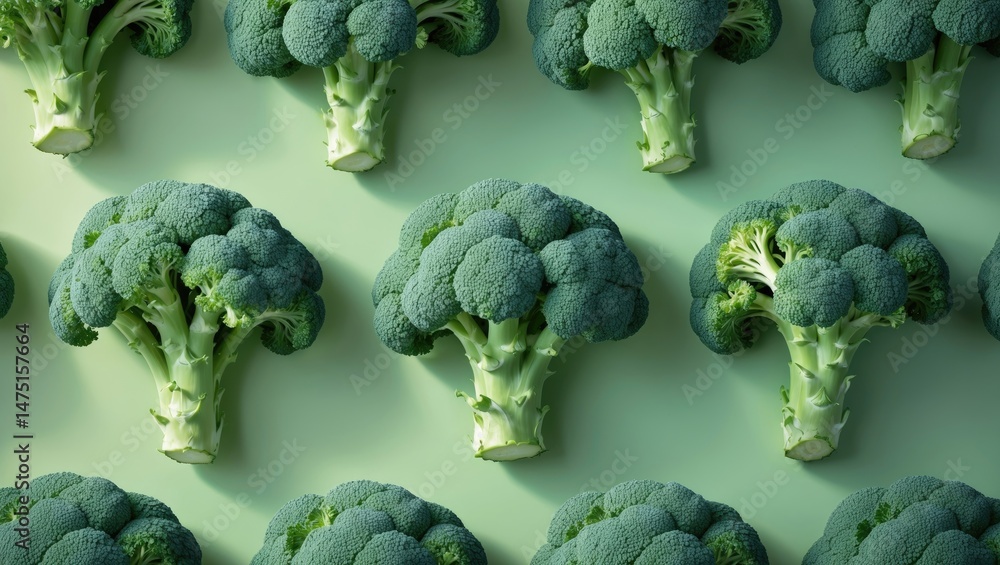 Aufkleber vegetable display with broccoli and cabbage on vibrant colored backdrop