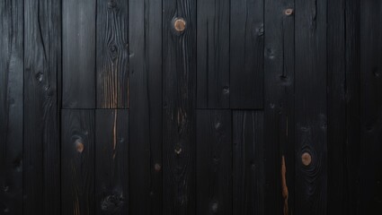 Fototapeta premium Charred wood boards aligned side by side on a sleek dark background, creating a contemporary abstract texture reminiscent of parquet flooring and black wooden decor