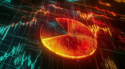 A creative financial graph with a pie chart overlaying a line graph, showcasing different aspects of business data, designed with a professional aesthetic.