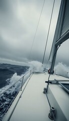 Fototapeta premium boat is sailing in the ocean on a cloudy day