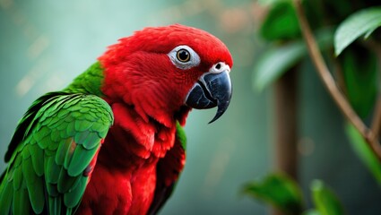 Chattering Lory, the Red Parrot, in Aviary