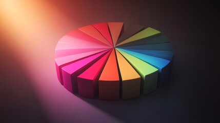 Obraz premium A detailed D pie chart illustrating market share distribution, with textured segments and a light reflection effect, creating a sense of depth and dimension.