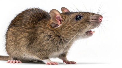 Brown Rat Profile, Open Mouth, White Background, Close-up, Rodent, Mammal Rodent photography, Rat image
