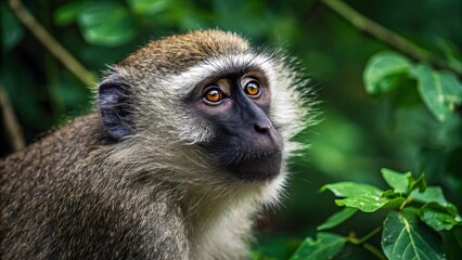 Obraz premium Curious Vervet Monkey with Dark Face and White Fur in Forest
