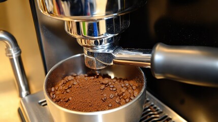 Espresso Machine Grinding Fresh Coffee Beans